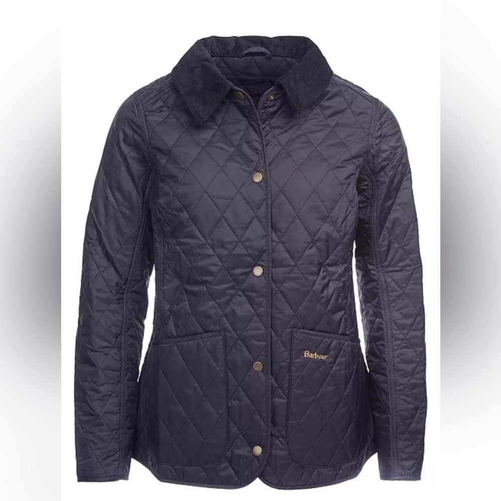 Barbour Navy quilted jacket with corduroy collar